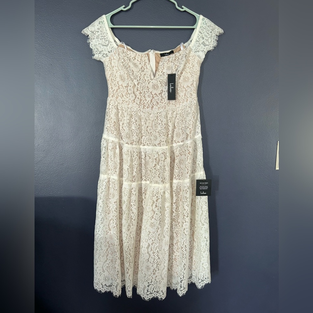 Lulus Love in Layers White Lace Tiered V-Neck Midi Dress